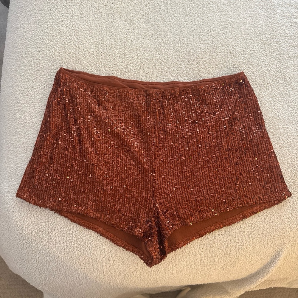 Super down brown mini sparkly shorts